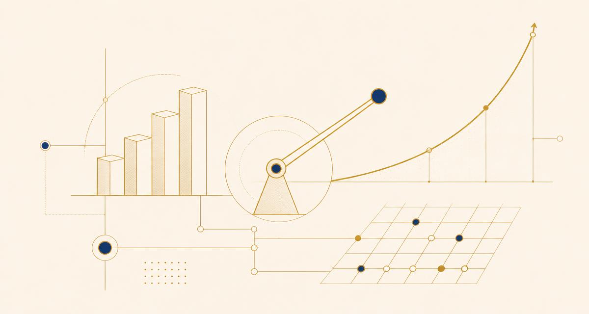 Abstract gouden lijnenschema van commerciële hefbomen: volume, prijs, marge en klantsegmentatie